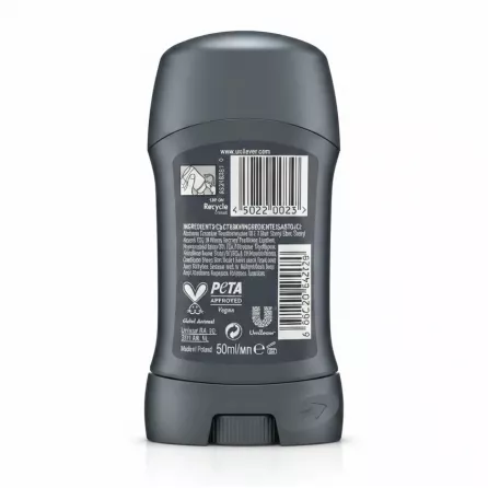 Dove Men+Care 48H Protection Clean Deodorant stick back view showing ingredients and barcode