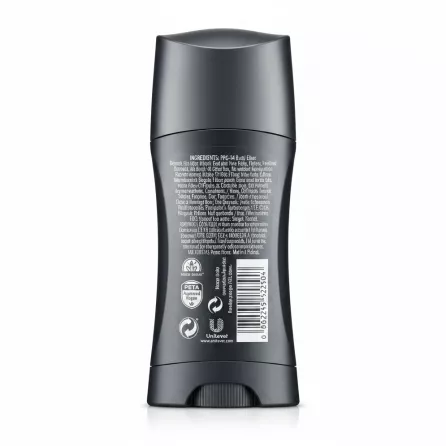 Dove Men+Care Clean Comfort deodorant back view showing ingredients and barcode