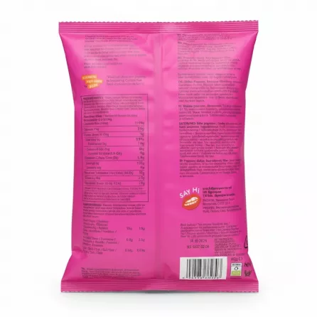 Back of Proper Corn Sweet Popcorn bag showing ingredients and nutrition information