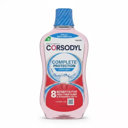 Corsodyl Complete Protection extra fresh mouthwash bottle front view