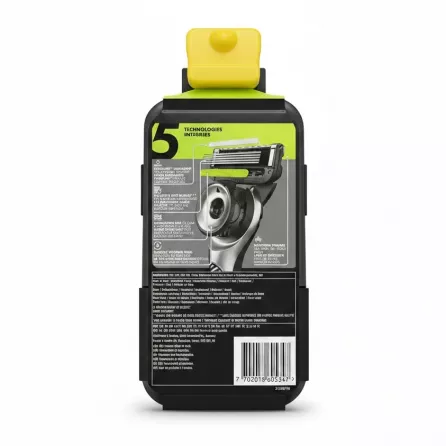 Back view of Gillette Labs razor packaging showing features and barcode