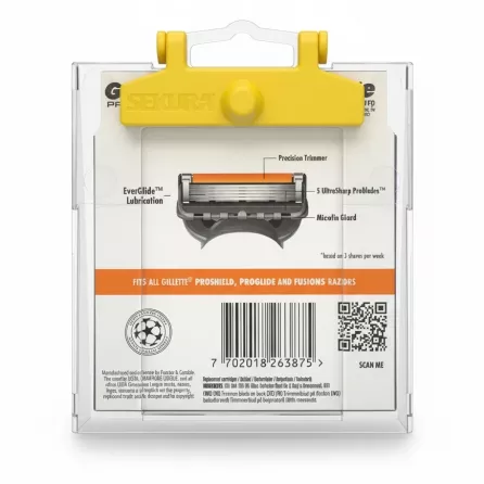 Gillette ProGlide razor blades detailed back packaging with barcode