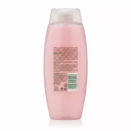 Back label of Radox Feel Indulged Passionfruit & Shea Shower Cream showing ingredients and barcode