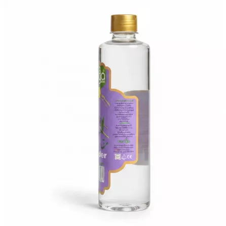 Back view of Donya Lavender Distilled Water bottle showing usage instructions