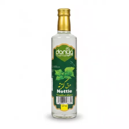 Bottle of Donya Nettle Distilled Water 500ml with green labelled packaging