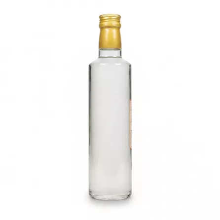 Side view of the clear bottle showing distilled fennel water inside