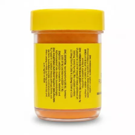 Back label with ingredients and instructions of Heera Egg Yellow Food Colouring Powder