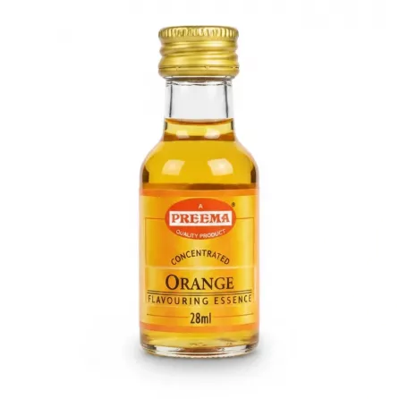 Small glass bottle of orange flavouring essence with yellow cap