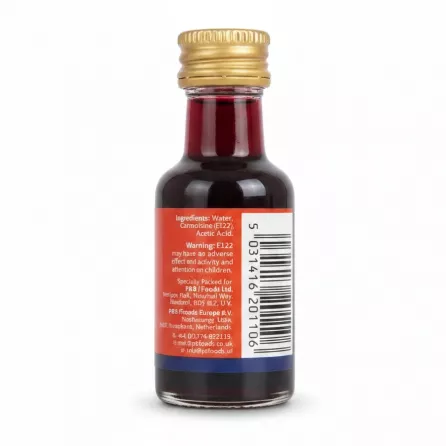 Heera Red Liquid Food Colouring bottle back view with ingredients and barcode