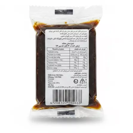 Back side of tamarind paste packaging showing nutritional info and barcode