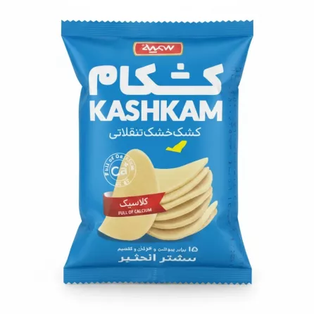 Somayeh Kashkam dried curd snack pack front view with blue packaging