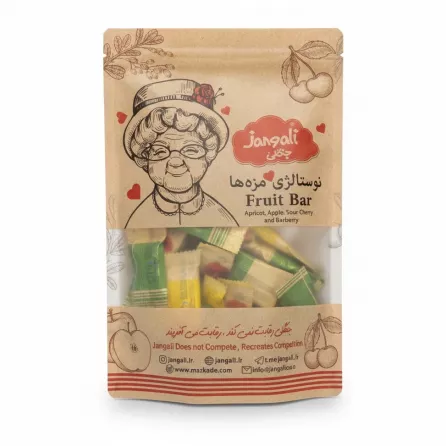 Jangali Fruit Bar packaging front showing illustrated elderly woman and cherries