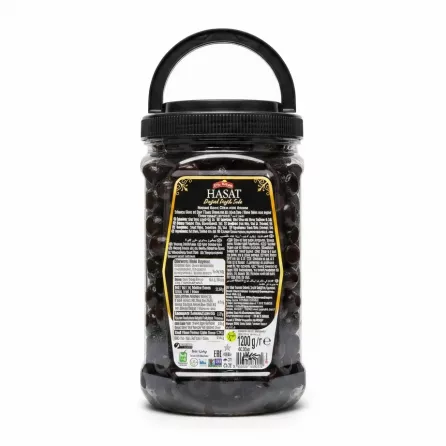 Back label of Köy Sefası Hasat Natural Black Olive Sele showing ingredients and nutritional facts