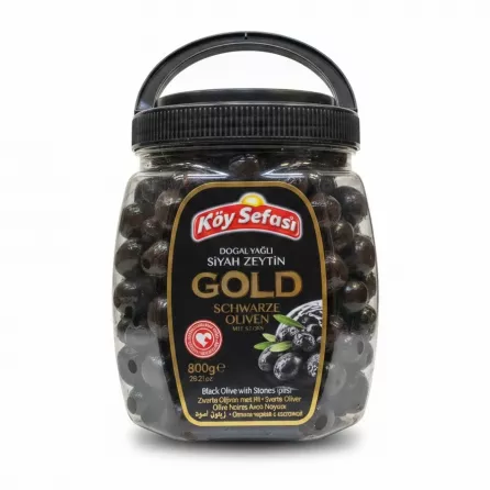 Jar of Köy Sefası Gold Black Olives with Stones front view