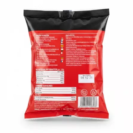 Reverse side of Nedal Hot N Spicy Zinger Burger packaging with ingredients and cooking instructions