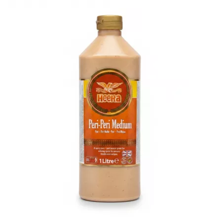 Heera Peri-Peri Medium sauce front label on bottle