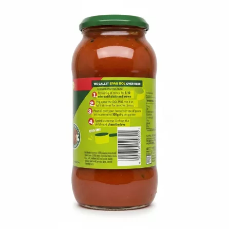 Back label showing cooking instructions of Dolmio Bolognese Sauce
