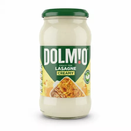 Jar of Dolmio Creamy Lasagne Sauce front label