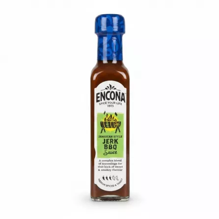Bottle of Encona Jamaican Style Jerk BBQ Sauce front label
