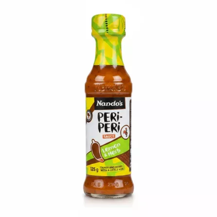 Bottle of Nando's Peri-Peri Lemon & Herb Sauce front view
