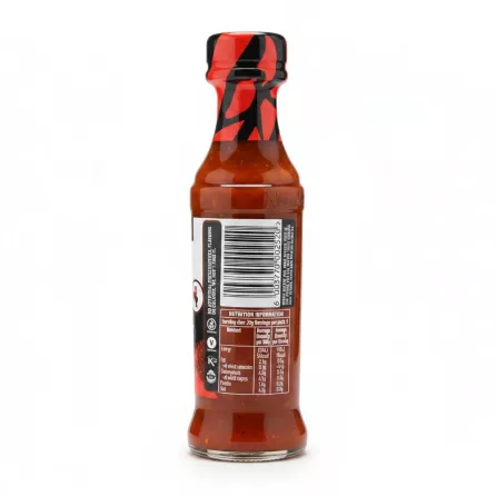 Nando's Peri-Peri Sauce XX Hot bottle back view showing nutrition and barcode