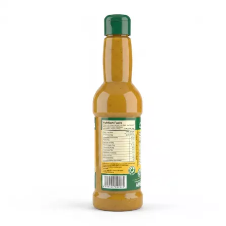 Back view of Durra Amba sauce bottle showing nutrition label