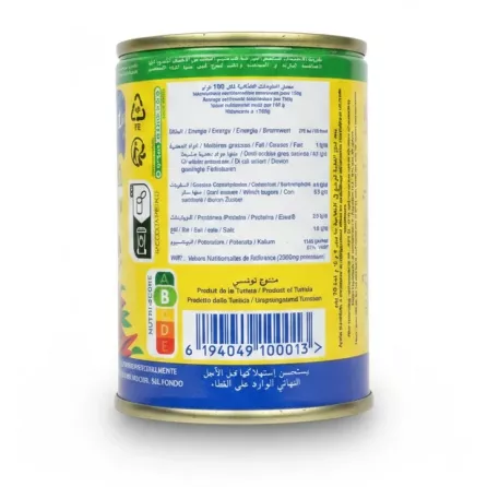 Back of Harissa can with nutritional information and barcode