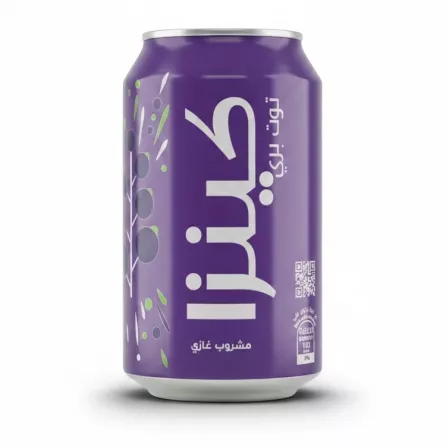 Can of Kinza Blackcurrant Soda front view with purple label