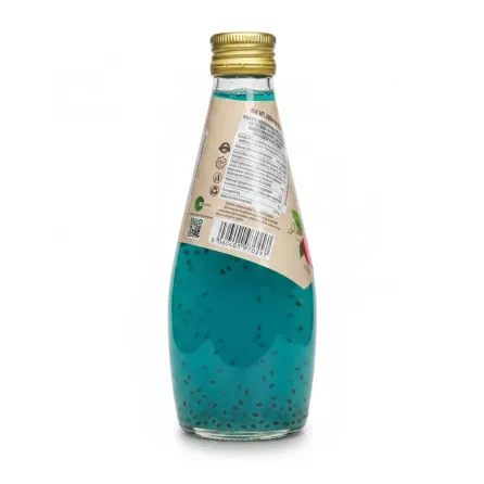 Mr. Basil Fruit Cocktail Basil Seed Drink back nutrition label and barcode