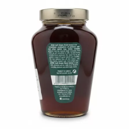 Back of Attiki honey jar showing product details and barcode