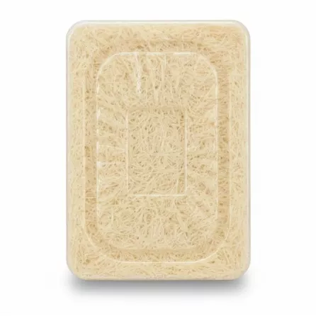 Close up view of the coarse kunafa dough strands in plastic packaging