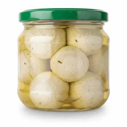 Closeup of Zaad Labneh mint yoghurt balls in sunflower oil inside jar