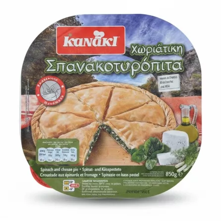 Kanaki brand frozen spinach and cheese pie in country style filo pastry