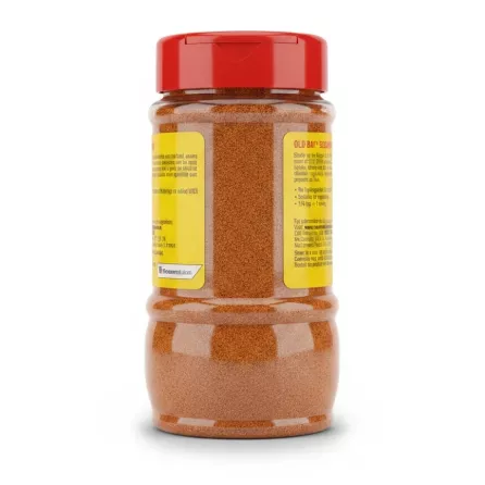 Back view of Old Bay Seasoning jar with detailed usage and storage information