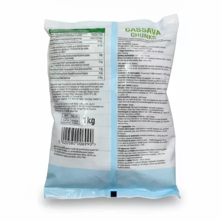 Surya Cassava Chunks Yuca frozen pack nutritional and ingredient details on back