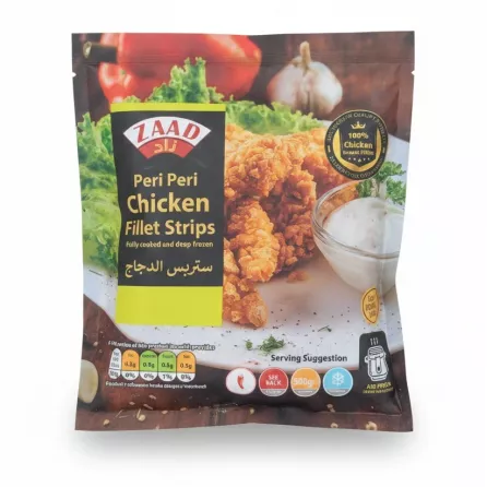 Zaad Peri Peri Chicken Fillet Strips package front with crispy strips