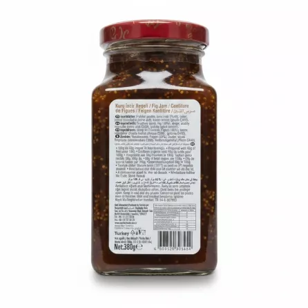 Back label of Seyidoglu Dry Fig Jam detailing ingredients and nutritional facts