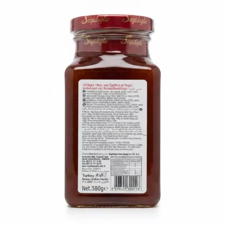 Seyidoglu Rose Jam jar back label with ingredients and barcode