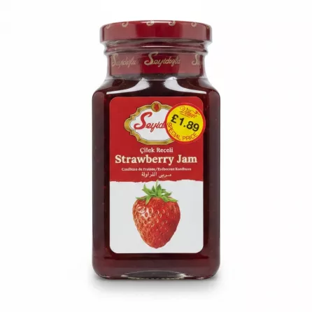 Seyidoğlu Strawberry Jam jar front label with price sticker showing £1.89