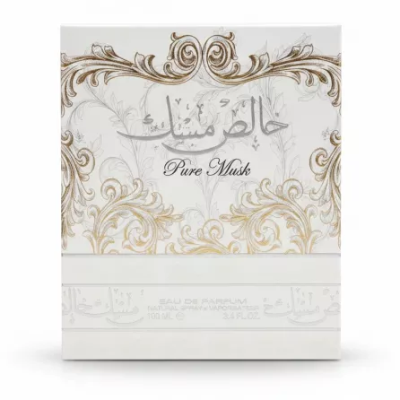 Box of Pure Musk Eau de Parfum with ornate gold design