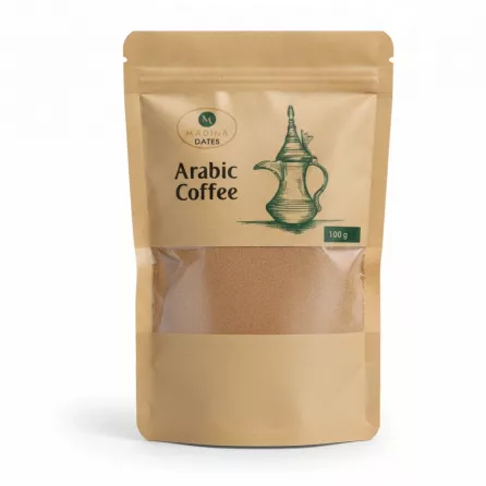 Madina Dates Arabic Coffee ground in resealable pouch front