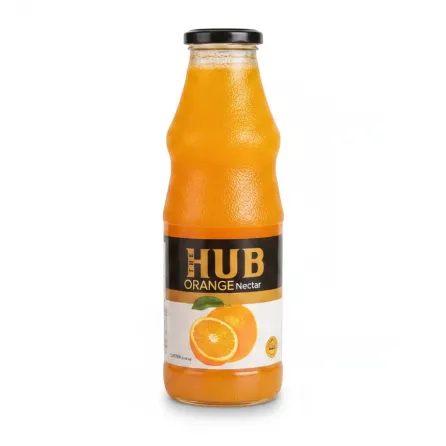 bottle of The Hub Orange Nectar with orange fruit illustration