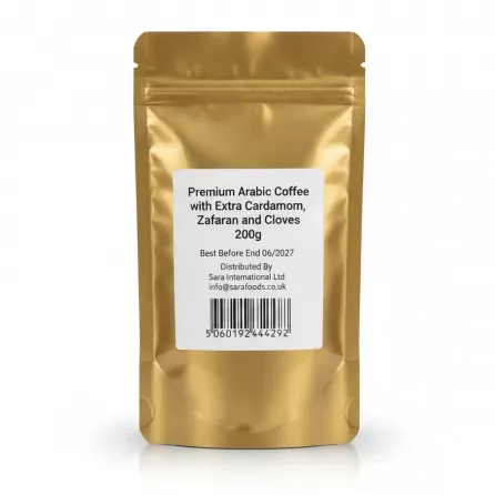 Back label of Madina Arabic Coffee with ingredients and barcode