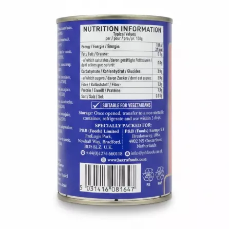 Back of Heera chopped tomatoes can showing nutrition information
