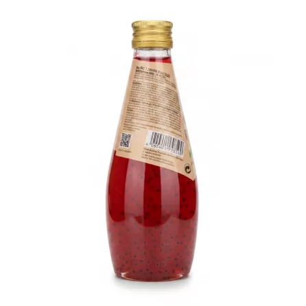Back view of Mr. Basil Strawberry Basil Seed Drink showing barcode and ingredients