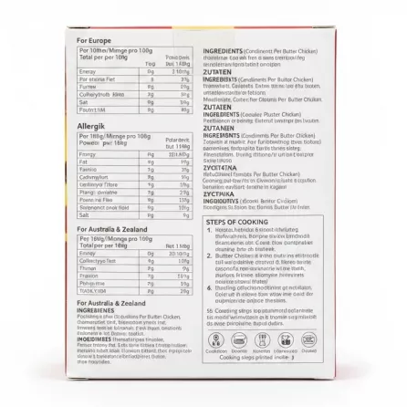 Shan Butter Chicken seasoning mix box back with nutrition and ingredients
