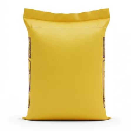 Back side of Foodopia rice bag with branding and contact info