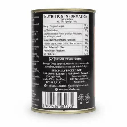 Back label with nutrition information and storage instructions