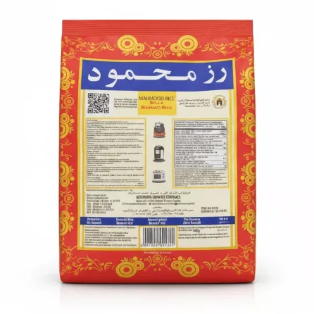 Mahmood Sella Basmati Rice 900g pack back with cooking instructions and nutritional info