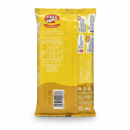 Eazy Pop microwave popcorn butter flavour pack back with nutrition info and barcode